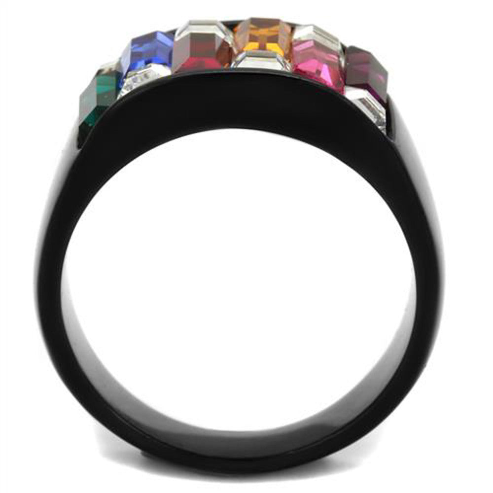 ARTK1397J Stainless Steel 4.68 Ct Multi-Color Crystal Black Cocktail Ring Women's Sz 5-10